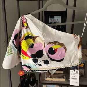 Zara One-Shoulder Floral Crop Top - Multicolor